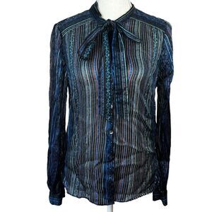 Veronica Beard Malaya Tie-Neck Printed Silk Devoré-Satin Blouse Size 8